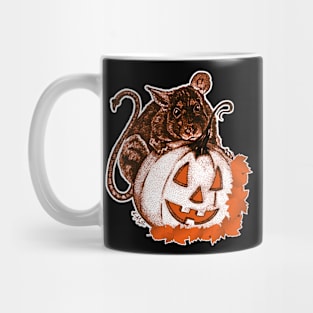 Cute Halloween Rat and Pumpkin Graphic With Fall Leaves Mug